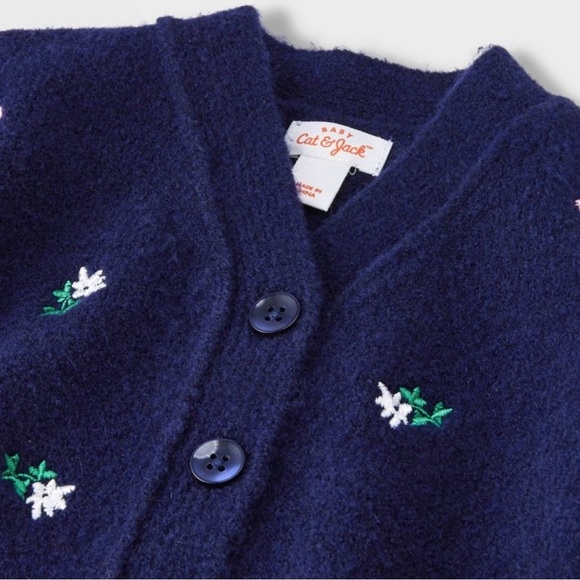 Cat & Jack Navy Blue Floral Embroidered Baby Cardigan NWT - Picture 9 of 9